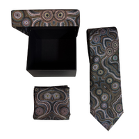 Lee Anne Hall Aboriginal Art 2pce Polyester Tie Set - Brown