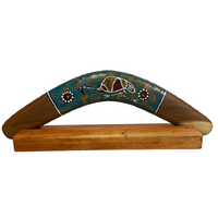 Handmade Aboriginal Handpainted design Boomerang & Stand (35cm)