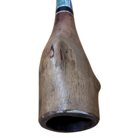 Eucalyptus (Ironbark) Handpainted Didgeridoo (1.49m) - Lizard with Warrior (Blue/Greens)