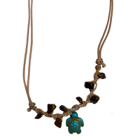 Blue Turtle Leather Necklace (Bone Chord)