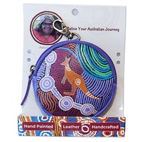 Waterhole Journey Genuine Leather ROUND Coin Purse (10cm) - Umoona Aboriginal Art