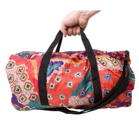 Warlukurlangu Aboriginal Art Fold Up Duffel Bag - Green Budgerigar Dreaming