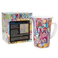 Warlukurlangu Aboriginal Art Giftboxed Mug -  Mina Mina Dreaming (Blue)