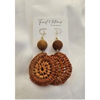 First Nations Fashionista - Handmade 4cm Brown Woven Hook Earrings (Sandalwood Nut)