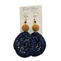 First Nations Fashionista - Handmade 5cm Navy Blue Woven Drop Earrings (Blue Stone with Quandong)