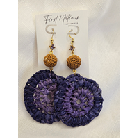 First Nations Fashionista - Handmade 5cm Purple Woven Drop Earrings (Purple Stone & Quandong Detail)
