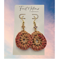 First Nations Fashionista - Handmade 3cm Woven Pink Drop Hook Earrings [with Pink stone]