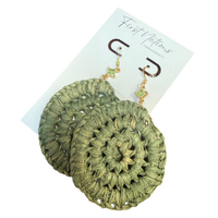 First Nations Fashionista - Handmade Aboriginal Art Woven Drop Earrings (Olive Green with Stone Detail)