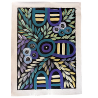 Raintree Aboriginal Art UNStretched Canvas [60cm x 45cm) - Bush Medicine Leaves and Awelye (Blue)