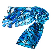 Aboriginal Art Giftboxed 100% Silk Scarf - Bush Leaves (Blue)