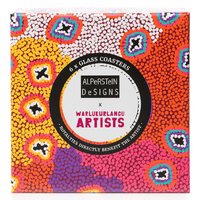 Warlukurlangu Aboriginal Art Glass Coaster Set (6) - Green Budgerigar Dreaming