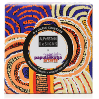 Warlukurlangu Aboriginal Art Glass Coaster Set (6) - Multju Mulga Country