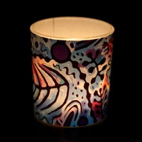 Better World Aboriginal Art Tealight Candle Holder [9cm x 8cm] - Pondi (Murray Cod) 