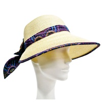 Warrina Aboriginal Art Ladies Straw Floppy Hat - Wild Bush Flower