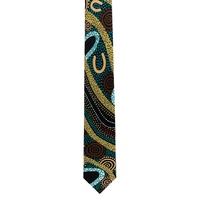 Warrina Aboriginal Art 100% Silk Tie (Giftbag) - Gathering by the River