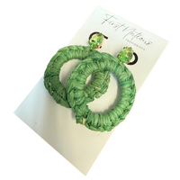 First Nations Fashionista - Handmade Aboriginal Art Woven Drop Ring Earrings (Green with Stone Detail)