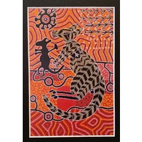 Murra Wolka Large Framed Aboriginal Art Print (25cm x 34cm) - Kangaroos
