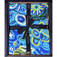 Better World Aboriginal Arts Luxe Organic Cotton-Satin Tablecloth (150cm x 230cm) - Ngarrindjeri Country