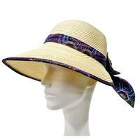 Warrina Aboriginal Art Ladies Straw Floppy Hat - Wild Bush Flower