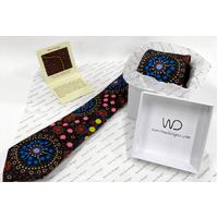 Warrina Aboriginal Art 100% Silk Tie (Giftboxed) - Dreamtime Flowers (Black)