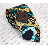 Warrina Aboriginal Art 100% Silk Tie (Giftbag) - Gathering by the River