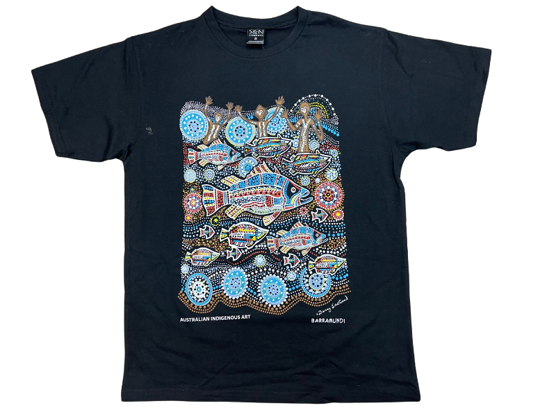 Barramundi (Black) Aboriginal Design T-Shirt