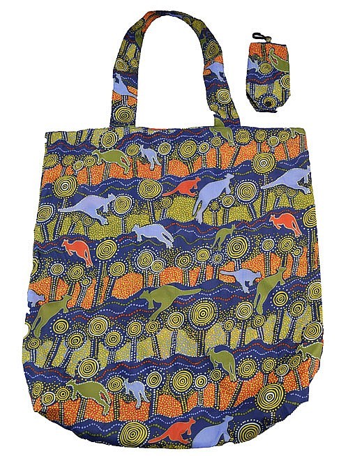 Jijaka Aboriginal Art Folding Bag - Kangaroo Journey