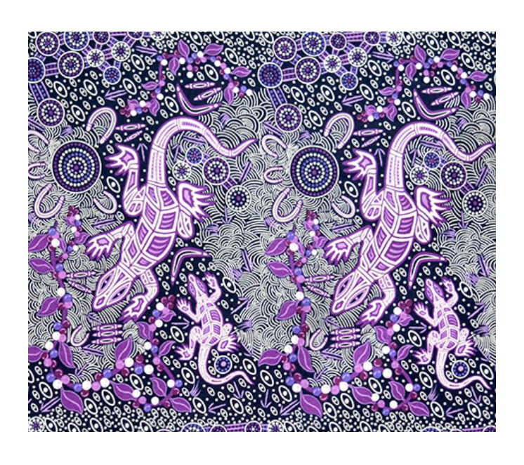 Man & Goanna (Violet) - Aboriginal design Fabric