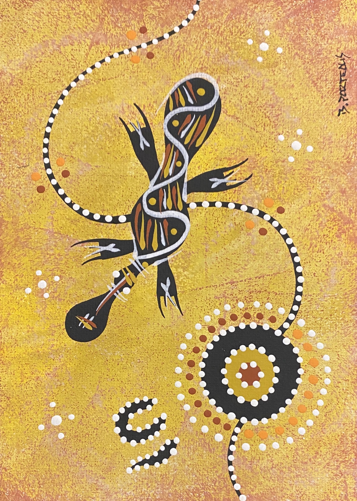 Handpainted Aboriginal Art Canvas Board (5x7) - Platypus (Yellow)