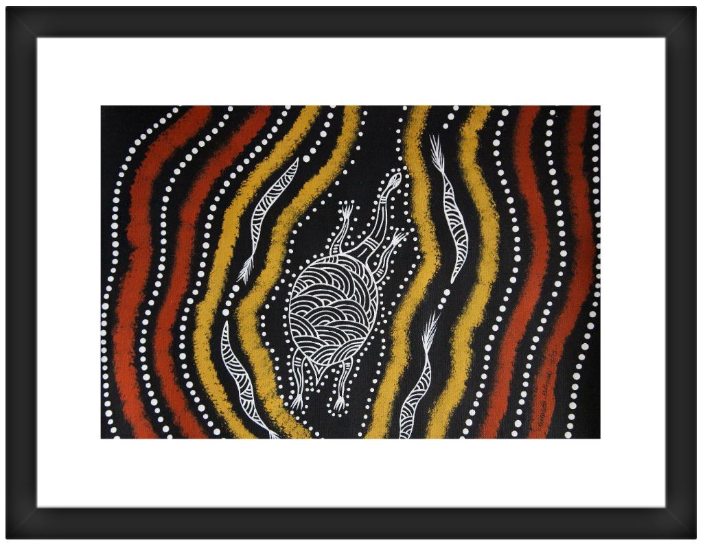 Framed Aboriginal Art Print [40cm x 30cm] Wayamba the Turtle