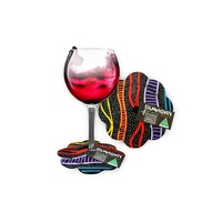 Bunabiri Aboriginal Art Neoprene Wine Glass Coaster - Rainbow River (Black)