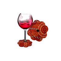 Bunabiri Aboriginal Art Neoprene Wine Glass Coaster - The Dry Season (Red)