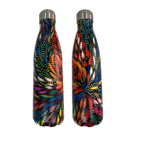 Caroline Numina Aboriginal Art Stainless Steel Bottle - 500ml - Bush Medicine Leaves