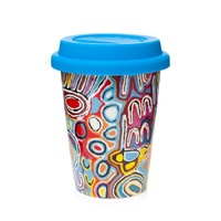Warlukurlangu Aboriginal Art Insulated Porcelain Travel Mug - Mina Mina Dreaming (Blue)