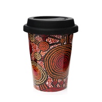 Warlukurlangu Aboriginal Art Insulated Porcelain Travel Mug - Emu Dreaming