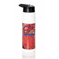Better World Aboriginal Art White Torpedo Water Bottle (800ml) - Travelling through Country