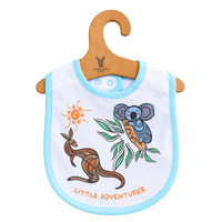 Kangaroo &amp; Koala [Blue] Aboriginal design Cotton Baby Bib - Muralappi Dreamytime