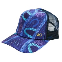 Warrina Aboriginal Art 6 Panel Baseball Cap - Gathering by the River