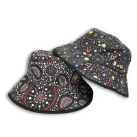 Warrina Aboriginal Art Reversible Bucket Hat - Bush Onion Wild Flowers/Bush Food Dreaming