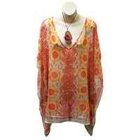 Balarinji Aboriginal Art Polyester Chiffon Kaftan - Desert Sun