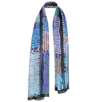 Outstations Aboriginal Art Pure Silk Chiffon Scarf - Awelye &amp; Bush Melon (Purple/Green)