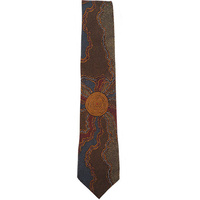 Yijan Aboriginal Art Polyester Tie - Fire n Water Dreaming (Brown)