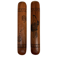 Aboriginal Handmade IRONBARK flat Music/Clapping Sticks (30cm) - handburnt designs (Single Pair)
