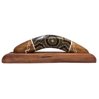 Skeenarang Booma -Traditional/Dot Art Handpainted [35cm) boomerang with timber Display Stand