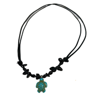 Blue Turtle Leather Necklace (Black Chord)