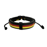 Aboriginal Wristband - 10mm Black Leather + Red-Black-Yellow Band Adjustable Wristband