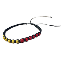 Aboriginal Plastic 12 Bead Adjustable Black Braided Wristband - 2 Colour Bead