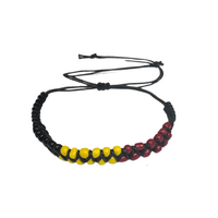 Aboriginal Plastic 3 Colour Double Bead Adjustable Black Braided Wristband - 3 Colour Bead