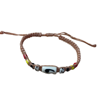 Aboriginal Waxed Painted 9 Bead Adjustable Bone Wristband - White Bead
