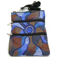 Jijaka Aboriginal Art 3 Zip Canvas Shoulder Bag - Bush Dreamtime